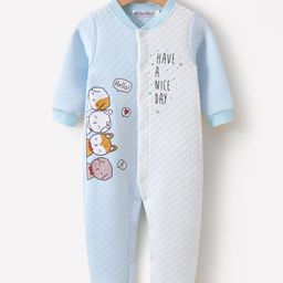 Kookie Kids Full Sleeves Winter Wear Romper with Puppy & Text Print - Blue & White-image-30