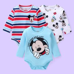 Babyhug Disney  Full Sleeves Onesies With Mickey Mouse Graphics Pack of 3 - Multicolour-image-50