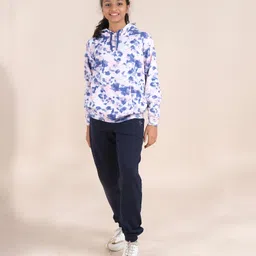 Kiddopanti Fleece Full Sleeves Tie Dye Hooded Sweatshirt With Solid Track Pant Set - Blue-picture-26