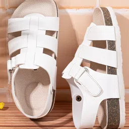 Briskers Synthetic Self Design Velcro Sandals - White-picture-28