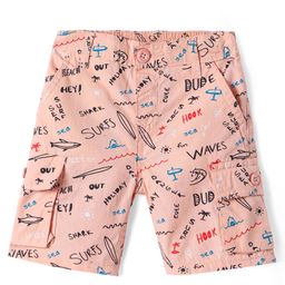 Babyhug Poplin Woven Above Knee Length Bermuda with Beach Print - Peach-image-70