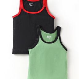 Bodycare Cotton Knit Sleeveless Solid Colour Vests - Black & Light Green-picture-18