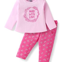 Doodle Poodle 100% Cotton Knit Full Sleeves NightsuitWith Made With Love Text Print - Pink-image-42