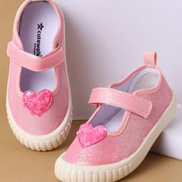 Cute Walk by Babyhug Velcro Closure Casual Shoes with Sequin Heart Applique - Fuchsia-image-79