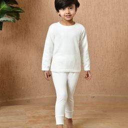 MoMaa Cotton Full Sleeves Striped Thermal Innerwear Set - White-image-8