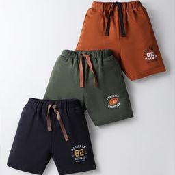 Zero Sinker Knit Above Knee Length Shorts With Sports Theme Print Pack Of 3 - Rust Olive & Black-image-20