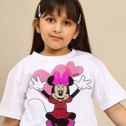 Kidsville Cotton Mickey & Friends Featuring Half Sleeves Minnie Mouse Printed Tee - White-image-89