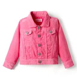 Babyhug Cotton Lycra Woven Full Sleeves Solid Denim Jacket - Pink-picture-33