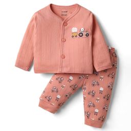 CUCUMBER Sinker Knit Full Sleeves Night Suit with Animal Print - Pink-image-55