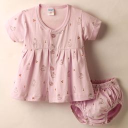 Tango Single Jersey Knit Half Sleeves Frock with Bloomer & Bunny Print - Pink-image-9