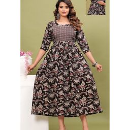NEVISHA STYLE Cotton Woven Three Fourth Sleeves Floral Printed Maternity Kurta With Nursing Access - Black-image-34