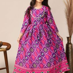 Sangria Girls Printed Maxi Ethnic Dress-image-15