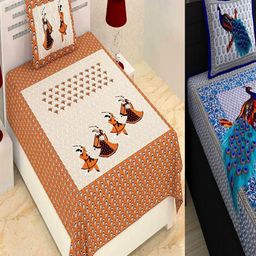 Myntra Elegant Homes Brown & White Floral 144 TC Queen Bedsheet with 2 Pillow Covers-image-46