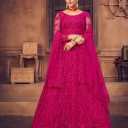 KALINI Embroidered Thread Work Semi-Stitched Lehenga & Unstitched Blouse With Dupatta image 2