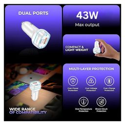GEARZTOUCH 43W PD PPS 3.0 Dual Port Smart Car Charger with 25W TypeC PD & 18W QC USB Ultra-Fast Charge image 5