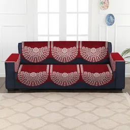 HOSTA HOMES Set of 8 Maroon Jacquard Velvet 3 Seater Sofa Cover Set-88