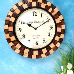 apka mart Brown & Beige Colourblocked Traditional Wooden Round Wall Clock-picture-5