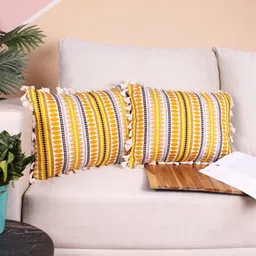 STITCHNEST Yellow & White 2 Pieces Ethnic Motifs Woollen Rectangle Cushion Cover-42