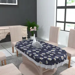 MONKDECOR Blue Floral Oval 6-Seater Table Cover-image-78