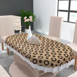 MONKDECOR Brown Geometric Printed Oval 6-Seater Table Cover-32