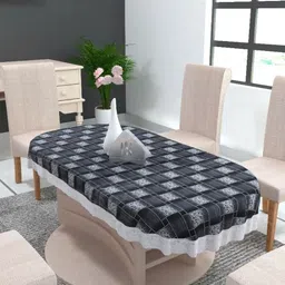 MONKDECOR Grey Geometric Printed Oval 6-Seater Table Cover-picture-37