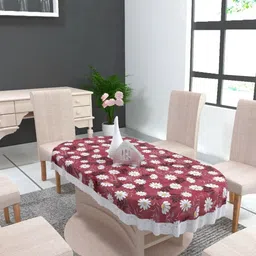 MONKDECOR Red Floral Waterproof Oval 6-Seater Table Cover-picture-4