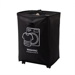 HOKIPO Black & White Laundry Basket Bag With Wheels Hamper-image-40
