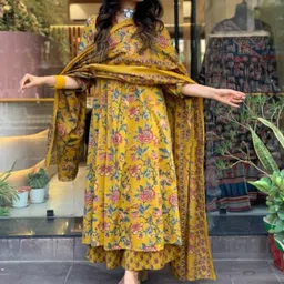 KALINI Women Floral Printed Pleated Mirror Work Kurta with Palazzos & With Dupatta-picture-5