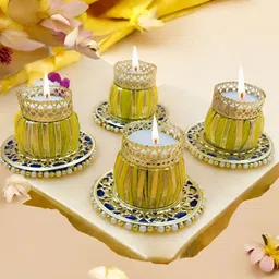 GADINFASHION Yellow & Gold-Toned Set of 4 Candle Holder-27