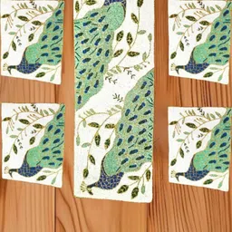 YWULY 5-Pcs White & Green Peacock Embellished Table Linen Set-12