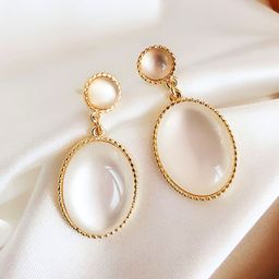 COOLWOOL Gold-Plated Artificial Stones Studded Korean Oval Shaped Drop Earrings-13