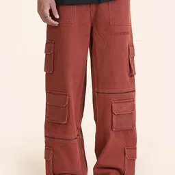 SIX5SIX BRICK Unisex Relaxed Fit Mid-Rise Cotton Denim Cargo Jeans-image-54