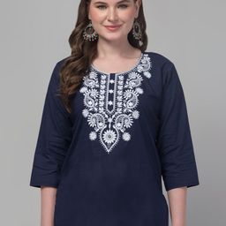 FAMBEE Floral Embroidered Thread Work Pure Cotton Thread Work Kurti-image-99