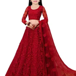 BAESD Girls Embroidered Thread Work Semi-Stitched Lehenga & Unstitched Blouse With Dupatta-image-32