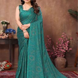 LeeliPeeri Designer Ethnic Motifs Printed Beads and Stones Satin Saree-0