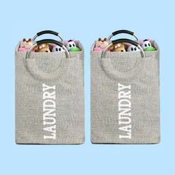 Stylista 2-Pcs Grey Printed Durable & Foldable Laundry Bag with Metal Handle-13