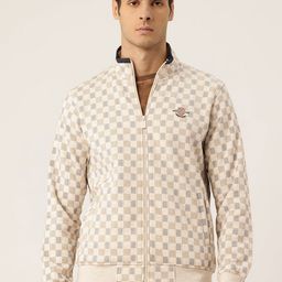 Monte Carlo Geometric Printed Mock Collar Cotton Front-Open Sweatshirt with Inner Fleece-picture-6