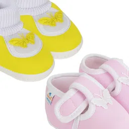 NESKA MODA 0 To 6 Months Set of 2 Pair Newborn Baby Boys & Girls Soft Cotton Butterfly Baby Booties-13