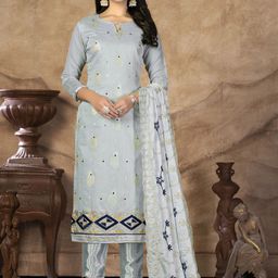 SHADOW & SAINING Embroidered Zari Banarasi Jacquard Semi-Stitched Dress Material-image-52