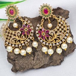 FIRST TOUCH Gold-Plated Floral Pearl and Crystal Statement Earrings-picture-46