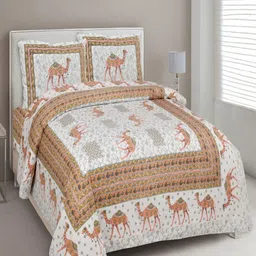 Bombay Spreads Brown & White Printed Cotton 180 TC Double King Bedsheet Set 2.74m X 2.20m-image-60
