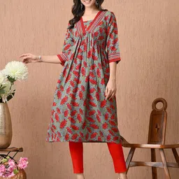 HERE&NOW Floral Printed V-Neck A-Line Kurta-25