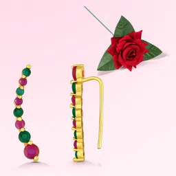 Peora Gold -Plated Cubic Zirconia Studded Ear Cuff With Red Rose Gift Set-image-91