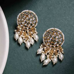 PANASH Gold Plated Kundan Contemporary Drop Earrings-75