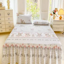 JC HOME White & Grey 140 TC King Bedsheet with 2 Pillow Covers-15