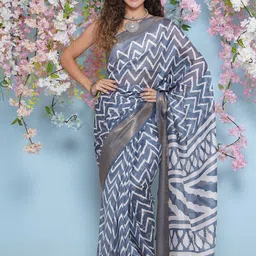 LABEL KASHI GeometricPrinted Zari Pure Cotton Saree-image-61