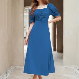 Sugathari Puff Sleeve A-Line Midi Dress-image-5