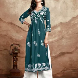 KALINI Women Ethnic Motifs Yoke Design Chikankari Kurta-picture-38