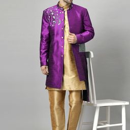 Utsav Fashion Men Embroidered Art Silk Sherwani & Pant with Art Silk Kurta Set-picture-55