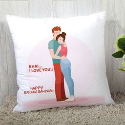 Stybuzz Raksha Bandhan Cushion Cover Bhai I Love You Print - White-image-87